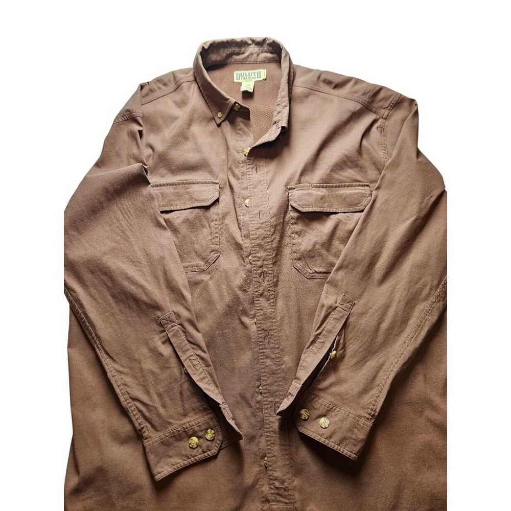 Duluth Trading Co Mens 2XL Brown Nylon Spandex Utility Work Shirt Long Sleeve